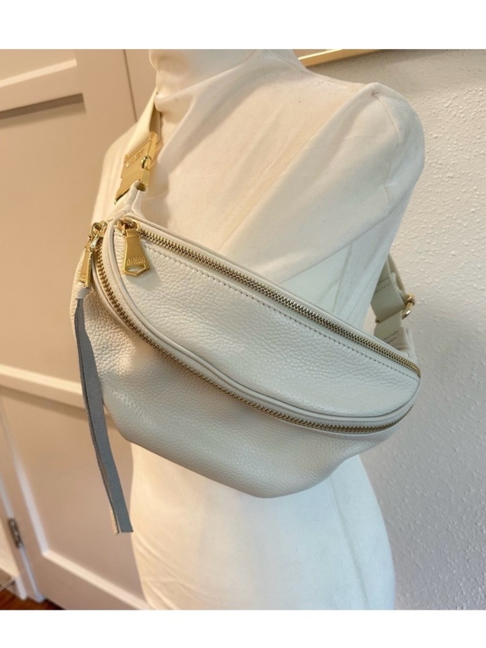 Aimee Kestenberg Cabo Cream Leather Crossbody Bum Belt Sling Bag Gold Hardware